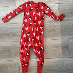 Hanna Andersson Red Footie with Pink Hearts and Black Mouse Pattern